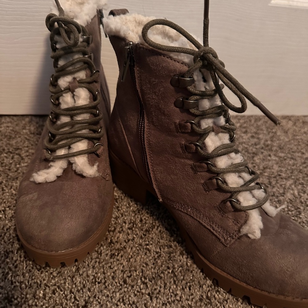 Maurices Brown Lace-Up Boots with Faux Fur
